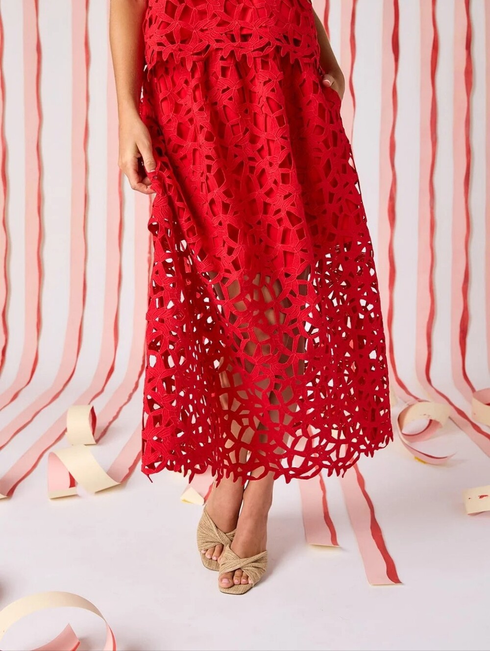 Crosby By Mollie Burch Selene Midi Pomegrante Lace Skirt